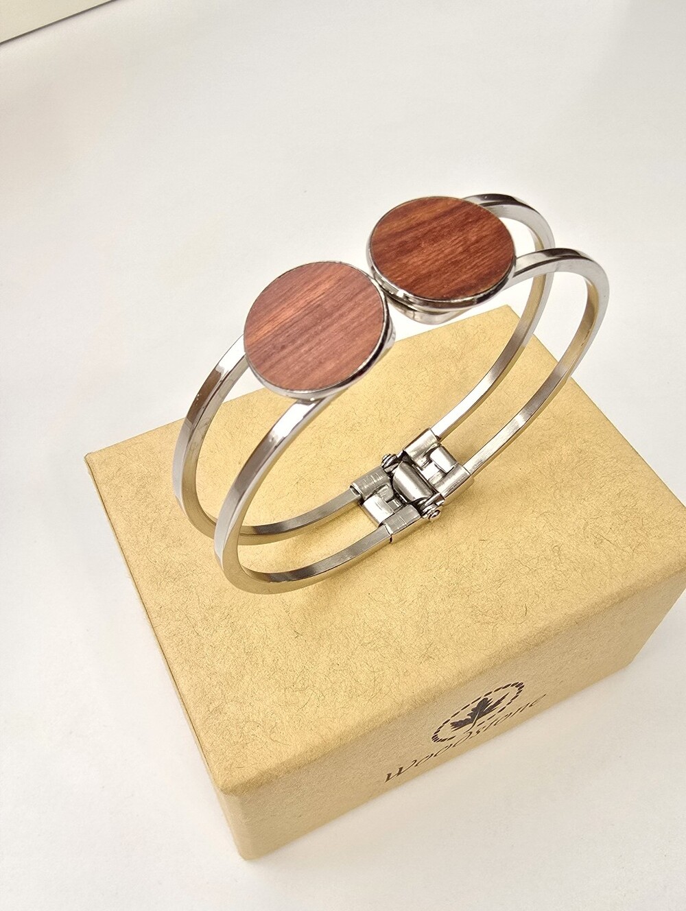 Woodstone  Double-Band Silver Bangle - Brown